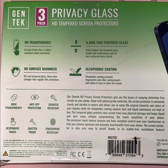COPY - NEW Set of 3 Privacy Glass Screen Protector for iPhone - Black - Picture 2 of 3